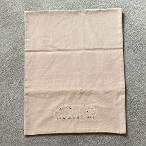 Embroidered Chick Cotton Tea Towel - Cream